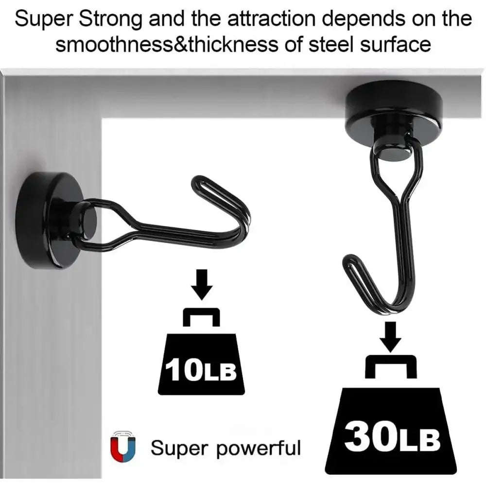 Heavy-Duty Neodymium Magnetic Swivel Hooks | 1–8 Pack Magnetic Swivel Hooks QXL