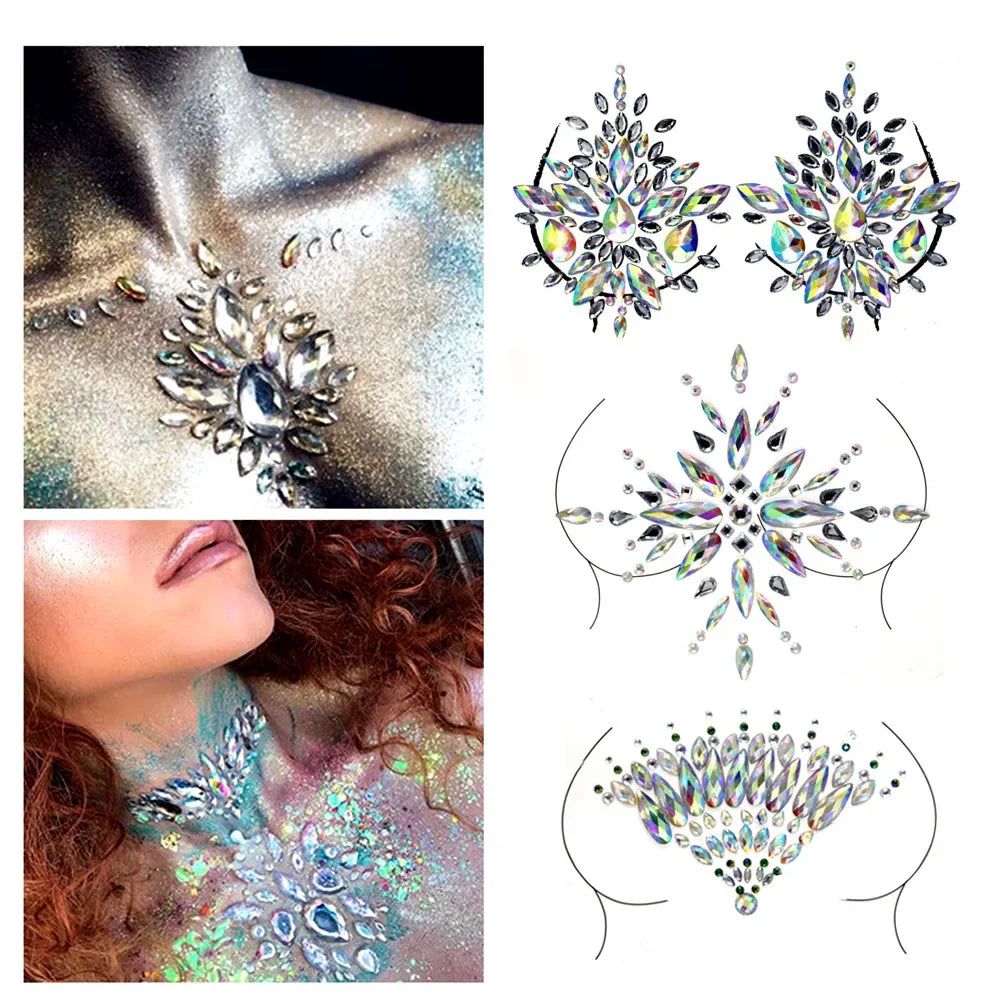 Crystal Rhinestone Body & Face Gem Stickers | Festival Jewels Body Gem Stickers QXL