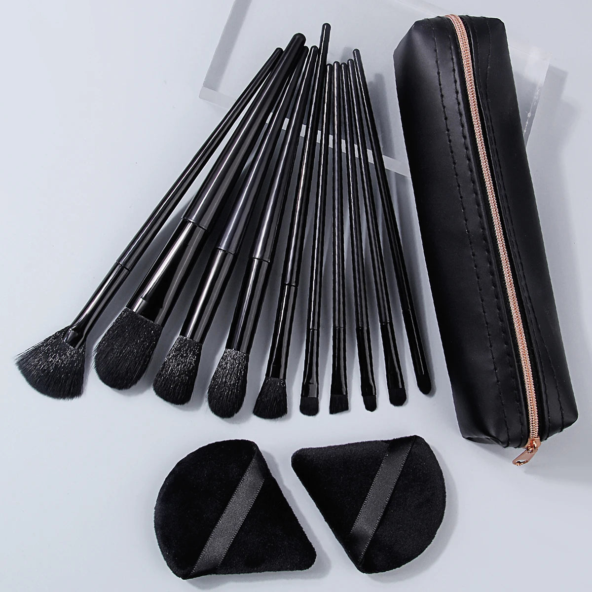 KOSSHOW 13-Pc Black Makeup Brush Set with Bag & Puffs Makeup Brush Set QXL