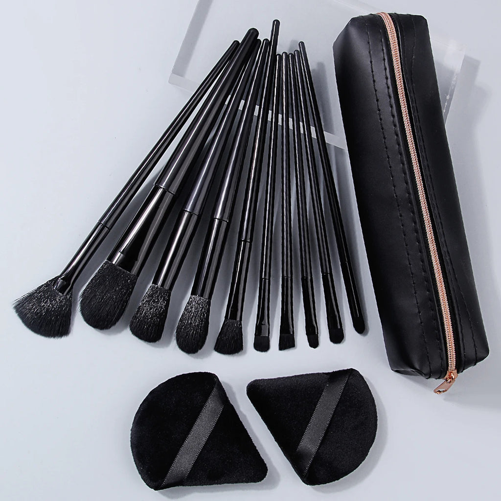 KOSSHOW 13-Pc Makeup Brush Set with Bag & Powder Puffs Makeup Brush Set QXL