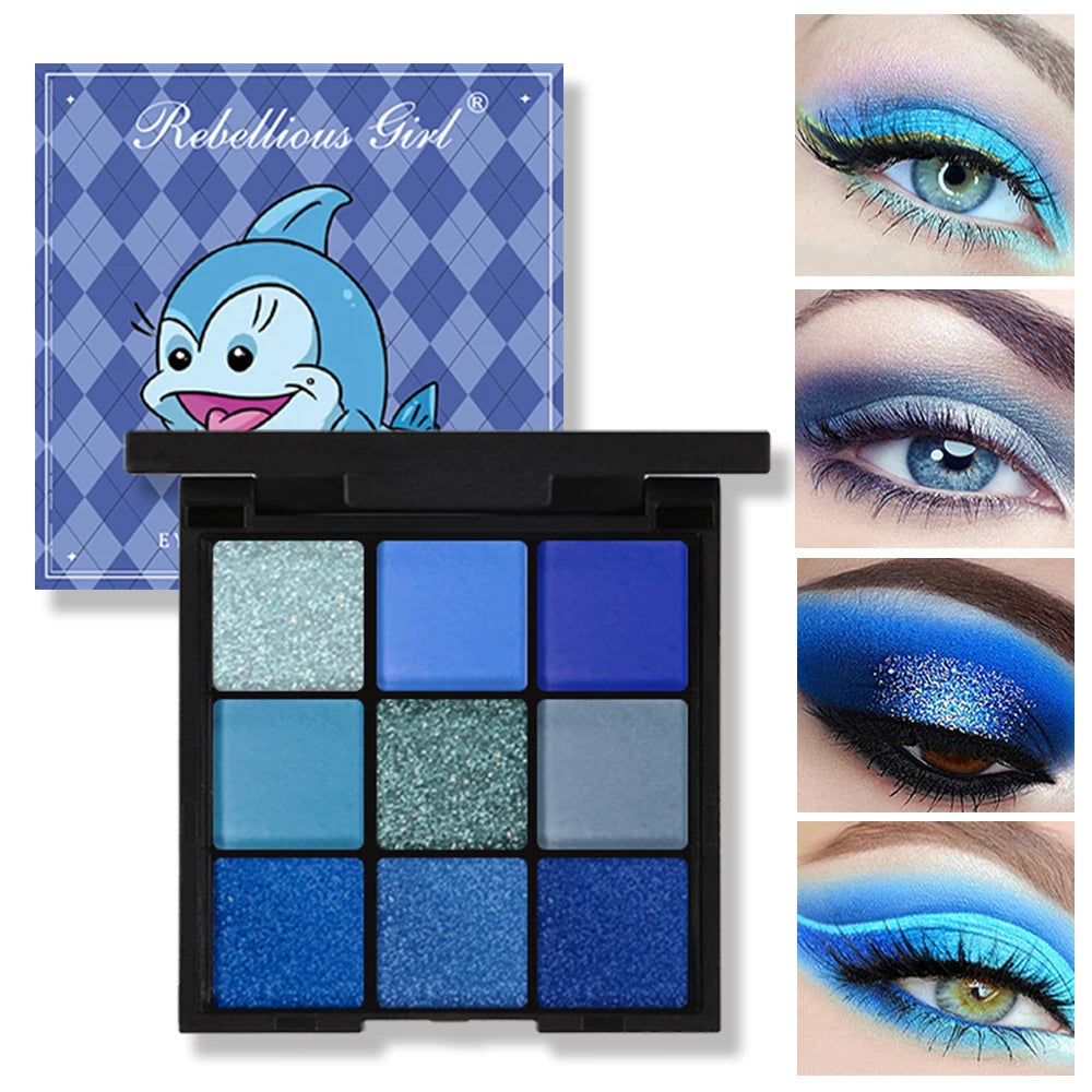 VERONNI 9-Color Blue Eyeshadow Palette | Matte Glitter Shimmer Eyeshadow Palette QXL