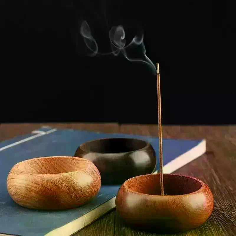 Handmade Black Walnut Wood Round Incense Stick Tray Holder Incense Stick Holder QXL