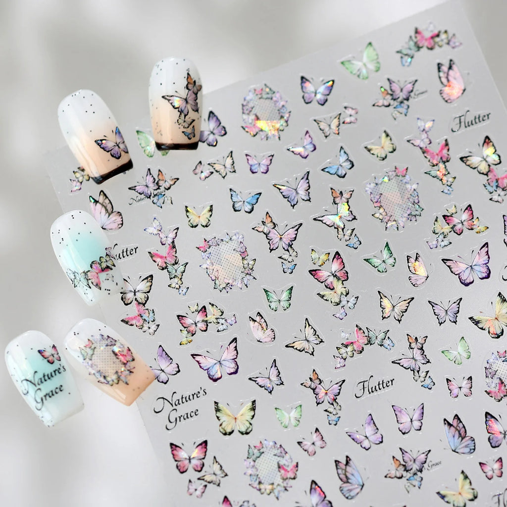 5D Holographic Butterfly Nail Art Stickers | Laser Decals DIY Nail Art Stickers QXL