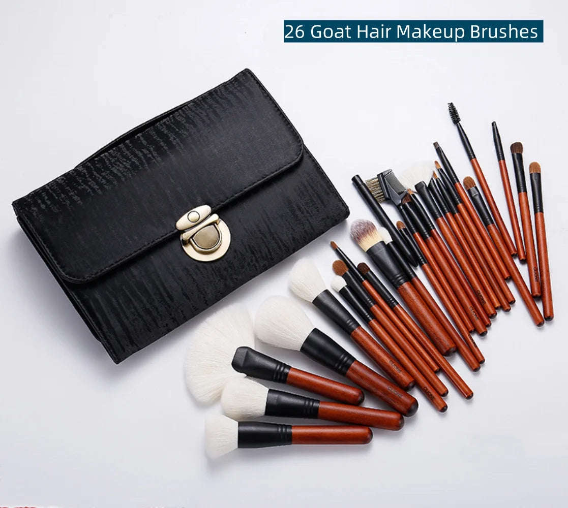 26-Pc Goat Hair Makeup Brush Set | Pro Foundation & Eye Kit Makeup Brush Set QXL