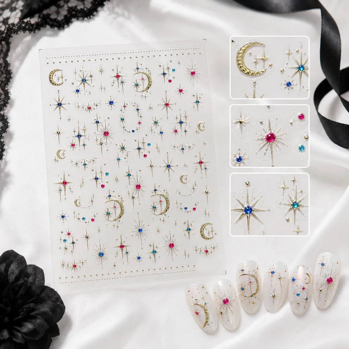5D Luxury Nail Stickers | Moon Star Rhinestone Decals Nail Art Stickers QXL