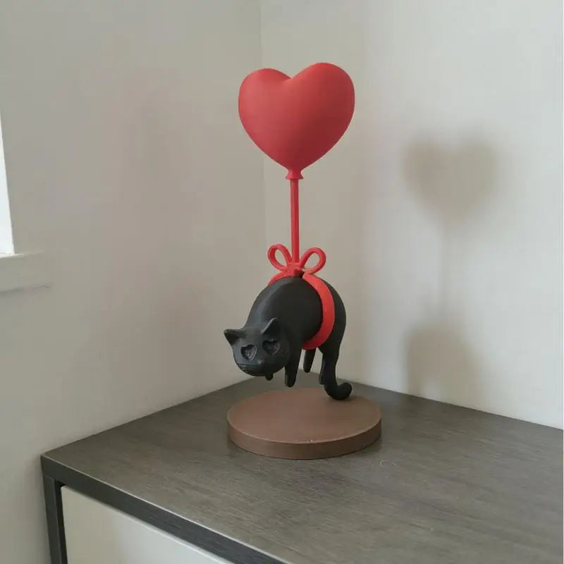 3D Printed Cat Heart Balloon Figurine | Resin Home Decor Resin Figurine Decor QXL