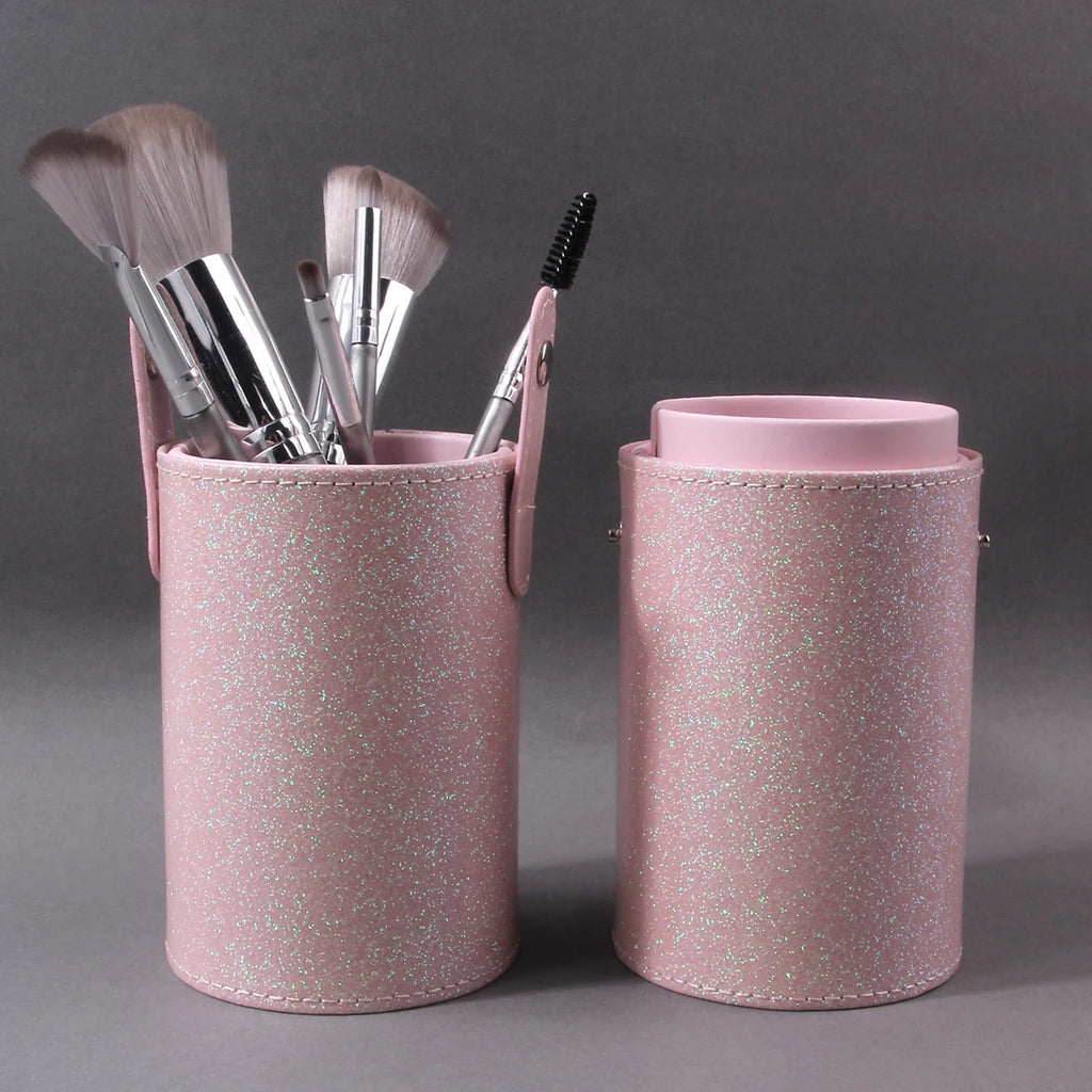 Glitter Pink Makeup Brush Holder | Cylinder Storage Bucket Makeup Brush Holder QXL