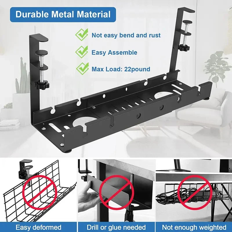 Telescopic Under-Desk Cable Management Tray | Metal Wire Rack Cable Management Tray QXL