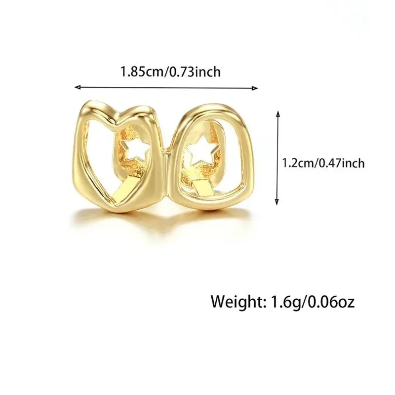 Hollow Heart Grillz Set | Gold & Silver Hip Hop Tooth Jewelry Hip Hop Grillz QXL gold-1pc