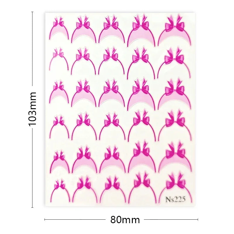 5D Gradient French Nail Stickers | Bowknot & Stripe Decals Nail Art Stickers QXL
