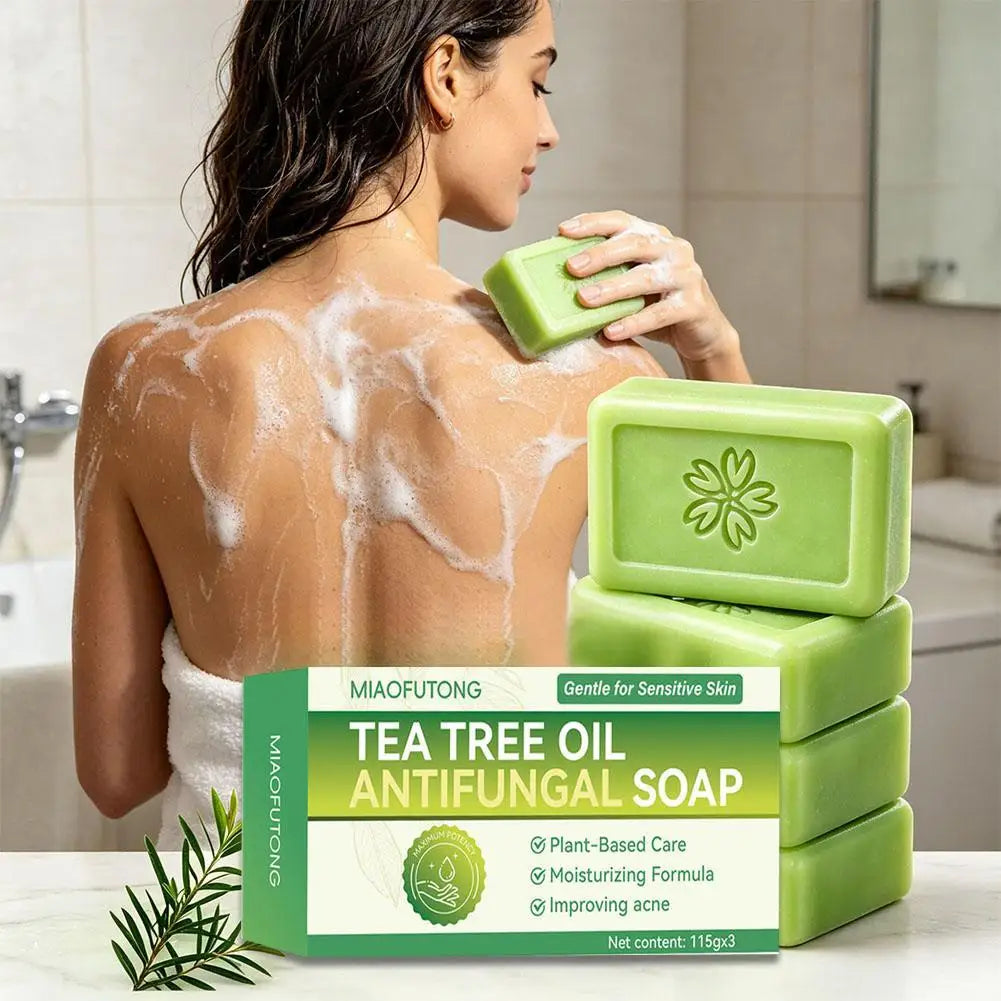 3-Pack Tea Tree Oil Bar Soap | Deep Cleanse Oily Sensitive Skin Cleansing Bar Soap QXL