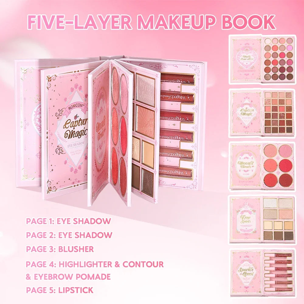 ROMCOM 5-Layer Makeup Book Palette | Full Face Kit 48 Eyeshadow Makeup Palette Set QXL
