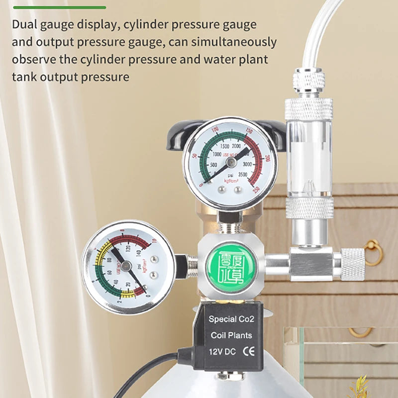 Dreamburgh 12V Aquarium CO2 Regulator | Dual Gauge Aluminum Aquarium CO2 Regulator QXL D01-14-EU Plug W21.8