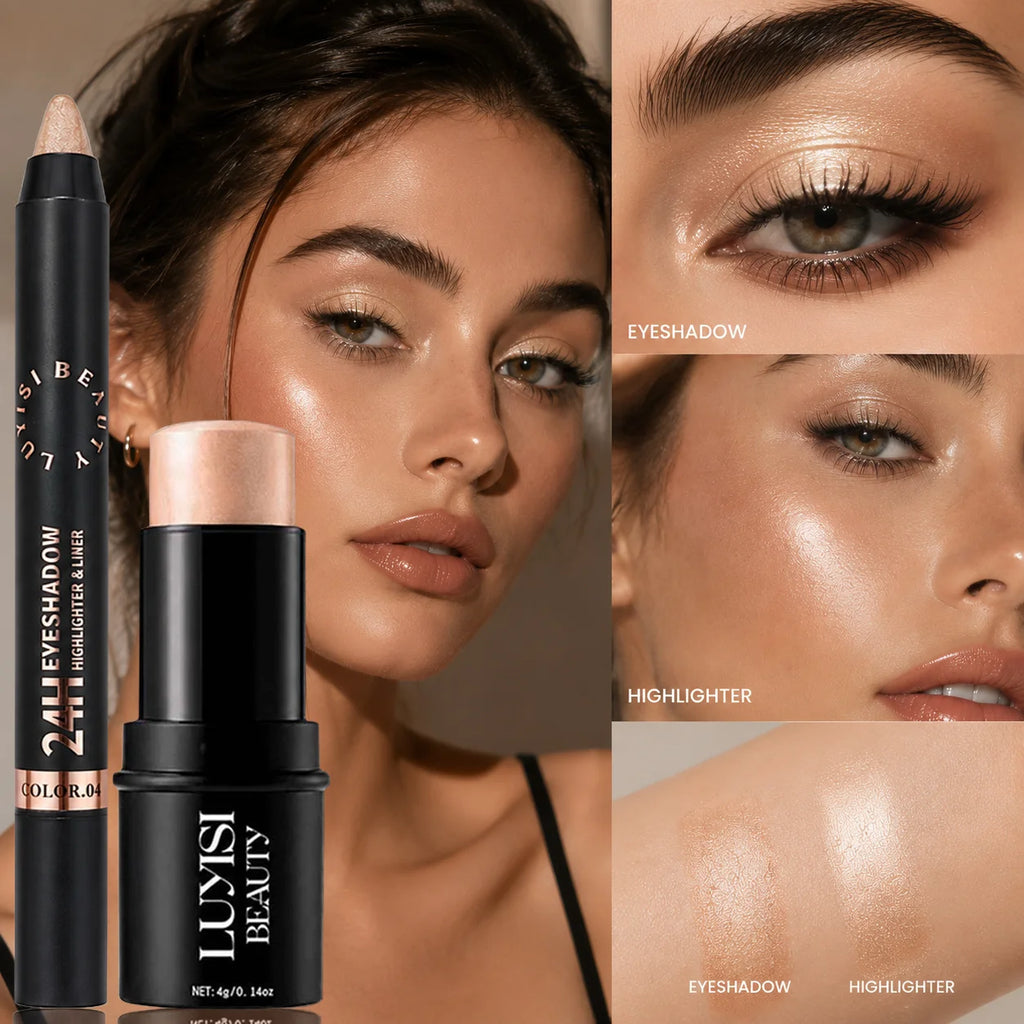 Metallic Eyeshadow Pen & Highlighter Stick Set | Shimmer Duo Eyeshadow & Highlighter Set QXL