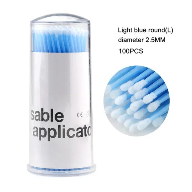 100-Pack Disposable Micro Brushes for Eyelash Extensions Disposable Micro Brushes QXL Light blue L box