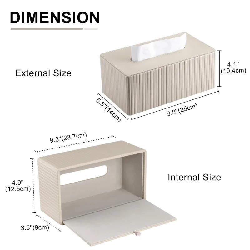 Luxury PU Leather Tissue Box Cover | Striped, 3 Colors Tissue Box Cover QXL
