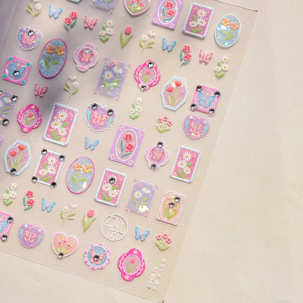 5D Vintage Lace Rose Nail Stickers | Self-Adhesive Decals Nail Art Stickers QXL