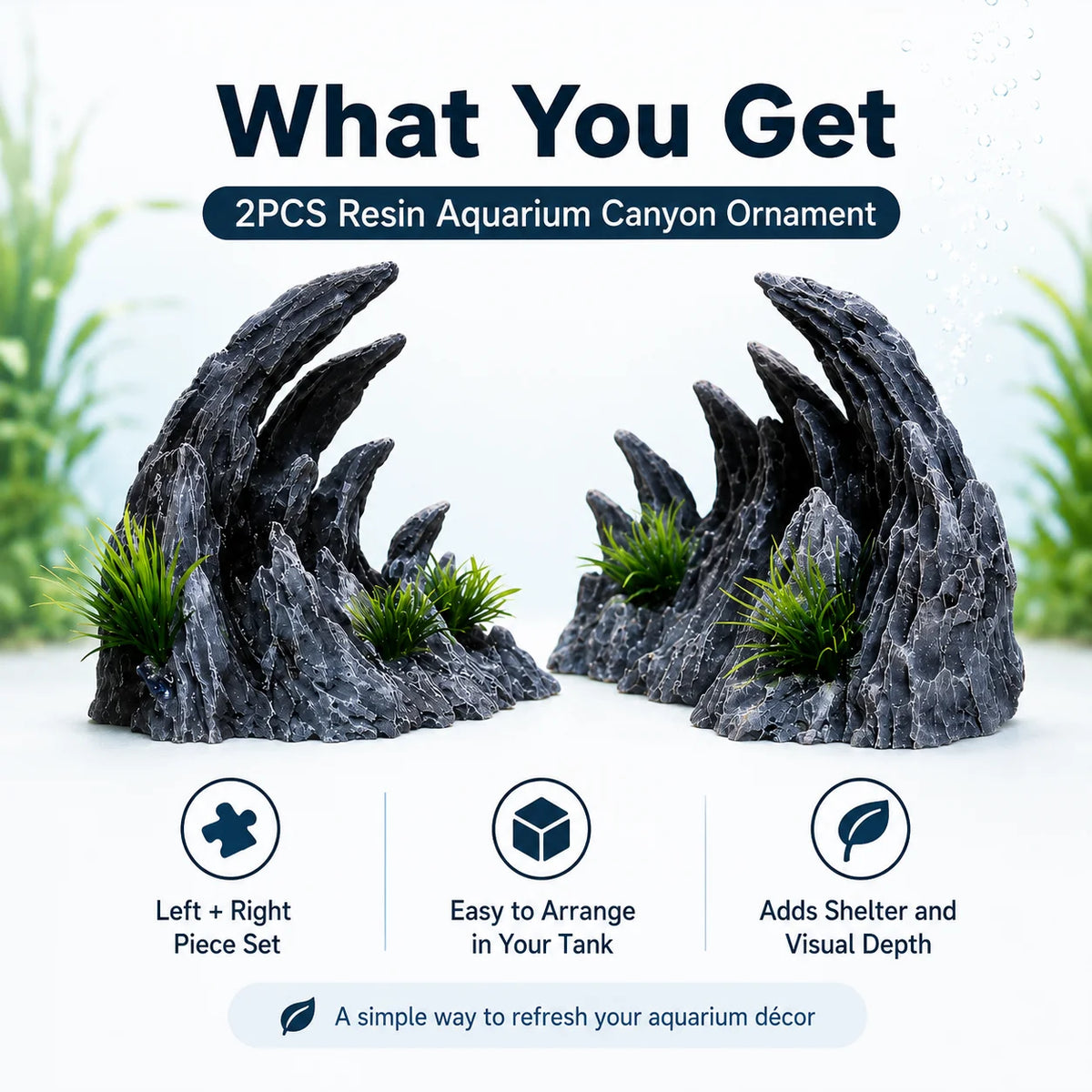 2-Pack Resin Canyon Rock Aquarium Cave Ornament | Fish Tank Aquarium Cave Ornament QXL