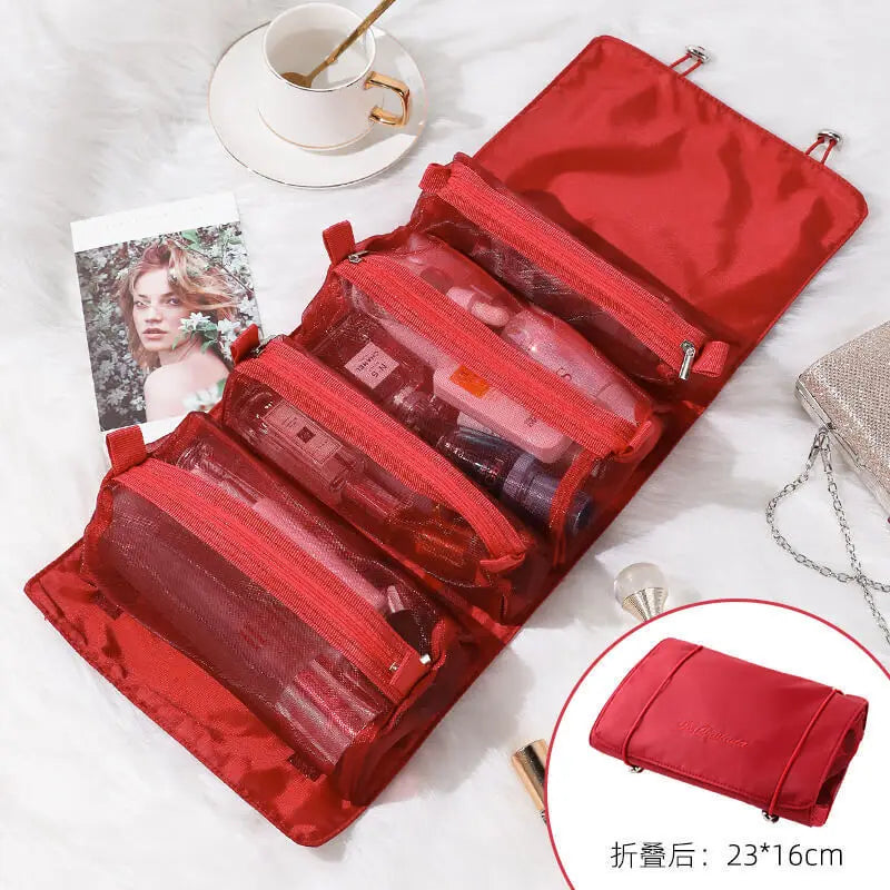 Large-Capacity Travel Makeup Bag with Pencil Storage Travel Makeup Bag QXL red