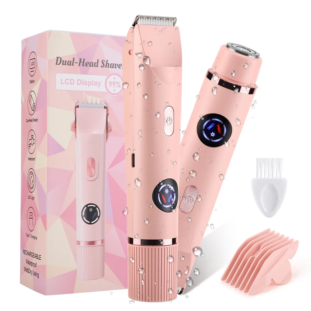 Ms.Dear Dual-Head Women's Electric Shaver & Bikini Trimmer Women's Electric Shaver QXL Pink USB Type-C
