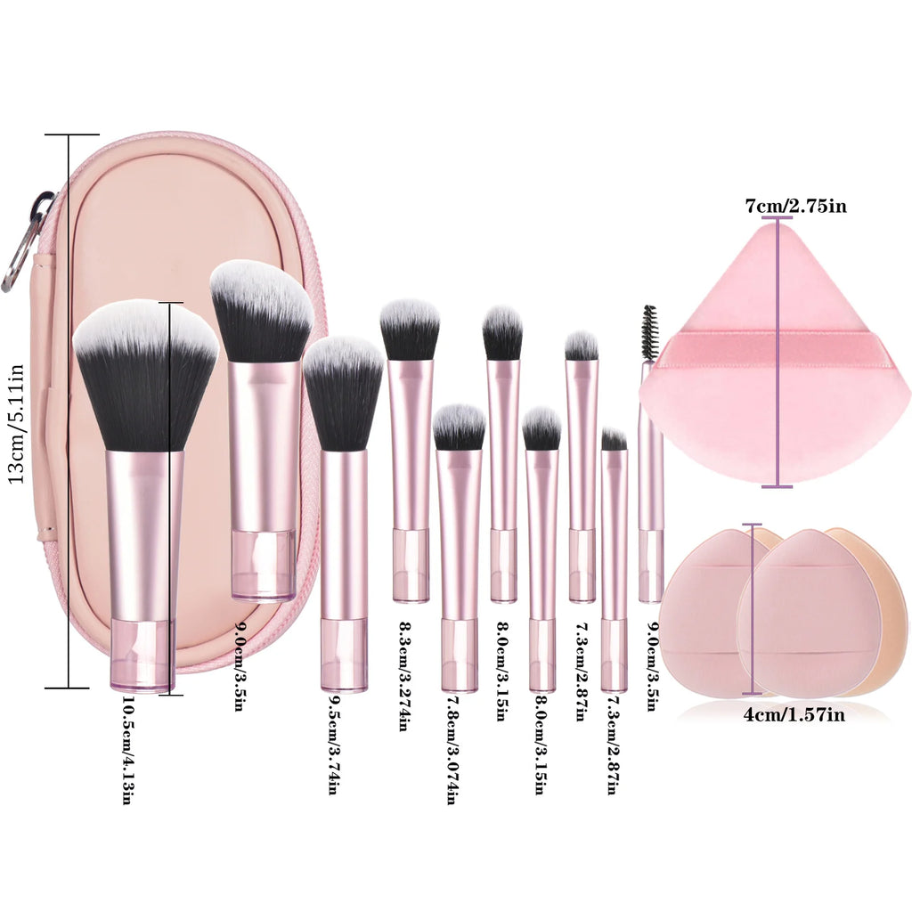 10-Piece Travel Makeup Brush, Sponge & Powder Puff Kit Travel Makeup Brush Set QXL