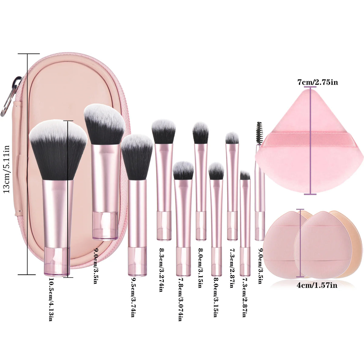 10-Piece Travel Makeup Brush, Sponge & Powder Puff Kit Travel Makeup Brush Set QXL