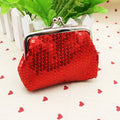 Sequin Kiss Lock Coin Purse | Festival & Party Glitter Bag Sequin Coin Purse QXL Red
