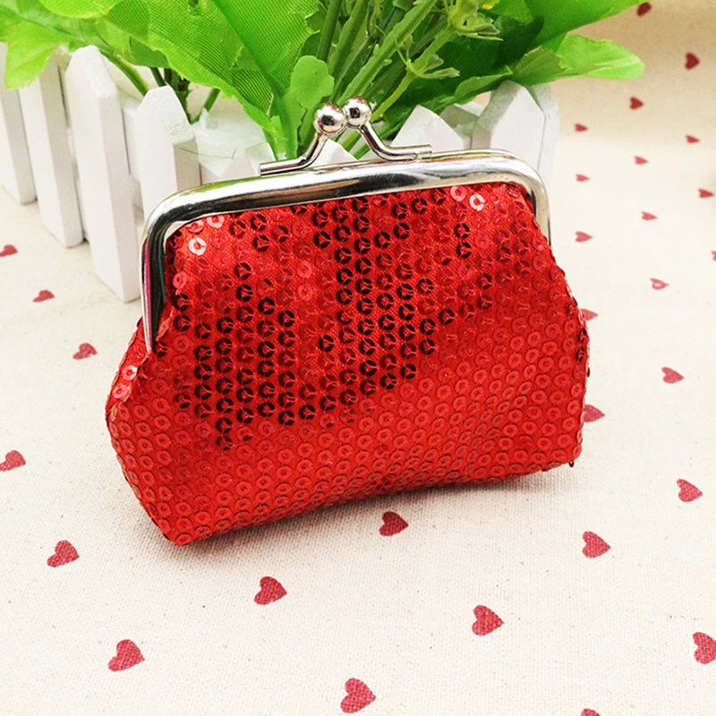 Sequin Kiss Lock Coin Purse | Festival & Party Glitter Bag Sequin Coin Purse QXL Red