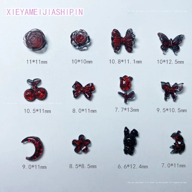 20-Pc 3D Gothic Resin Nail Charms | Kawaii Flower & Butterfly Nail Art Charms QXL
