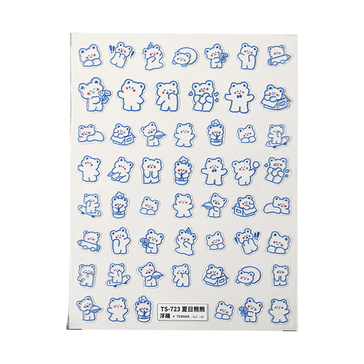 5D Kawaii Bear Nail Art Stickers – Blue Hollow Decals DIY Nail Art Stickers QXL