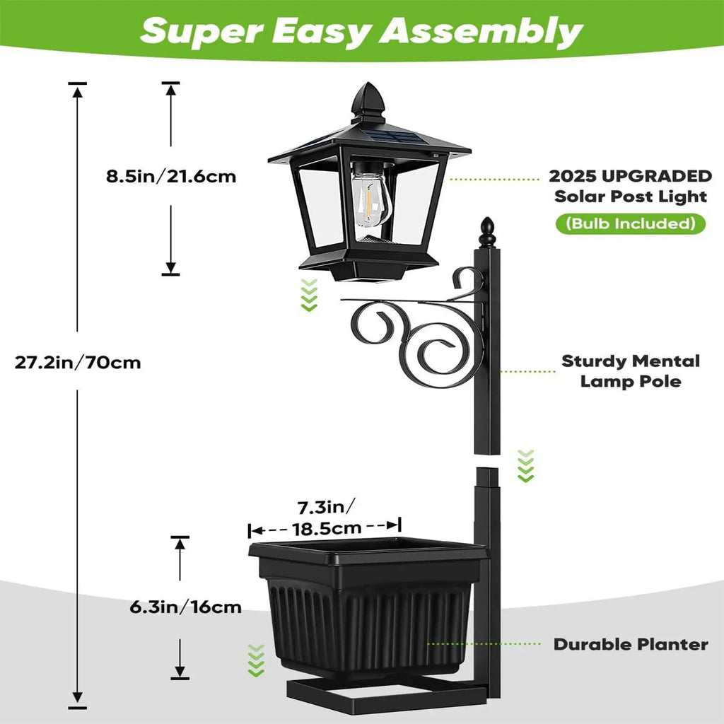 2-in-1 Solar Lamp Post with Planter | Outdoor Garden Light Solar Garden Lamp QXL