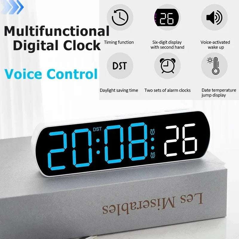 Voice-Activated LED Digital Alarm Clock | Temp, Date & Timer Digital Alarm Clock QXL