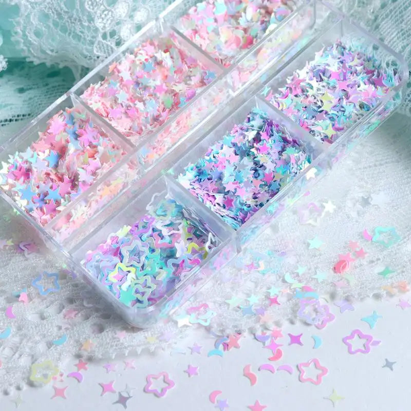 3D Star & Moon Holographic Nail Glitter Sequins | DIY Manicure Nail Glitter Sequins QXL