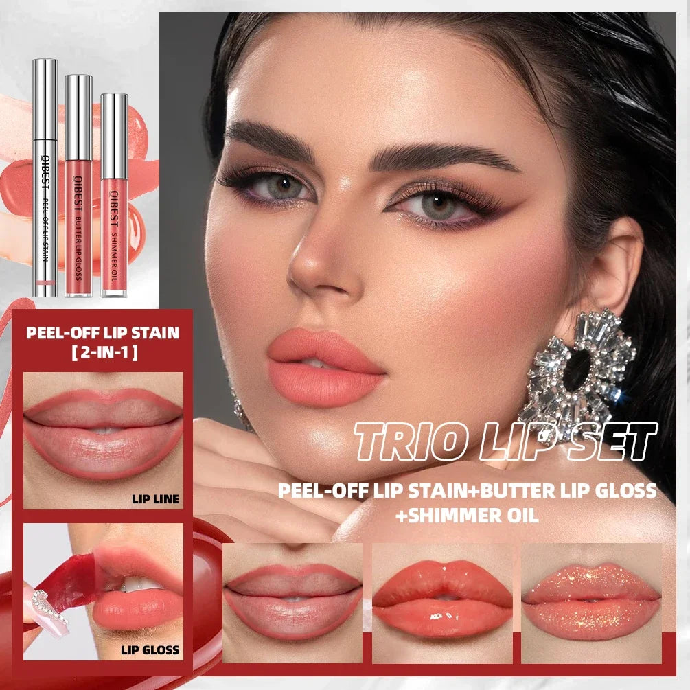 QIBEST 9-Pc Lip Set | Shimmer Oil, Peel-Off Liner & Gloss Lip Makeup Set QXL