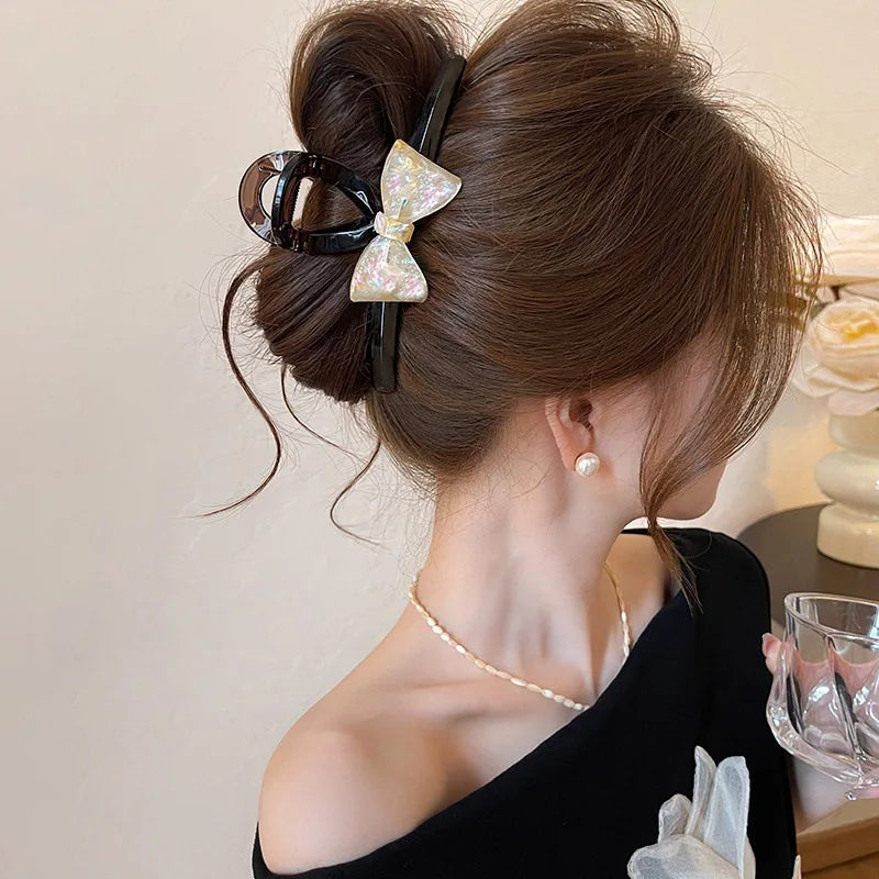 Iridescent Pearlescent Bow Claw Clip | Translucent Shark Clip Hair Claw Clip QXL