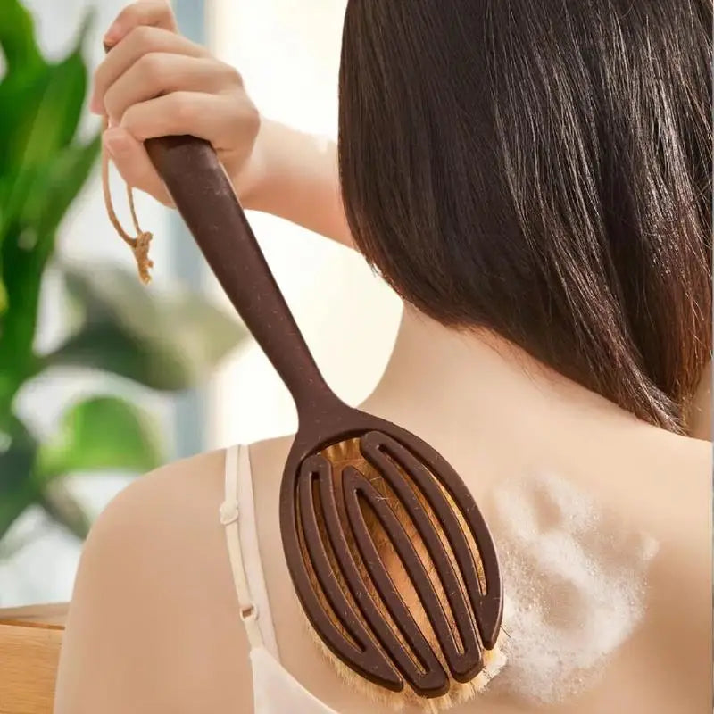 Long-Handle Bath Brush | Soft Boar Bristle Body Scrubber Bath Body Brush QXL