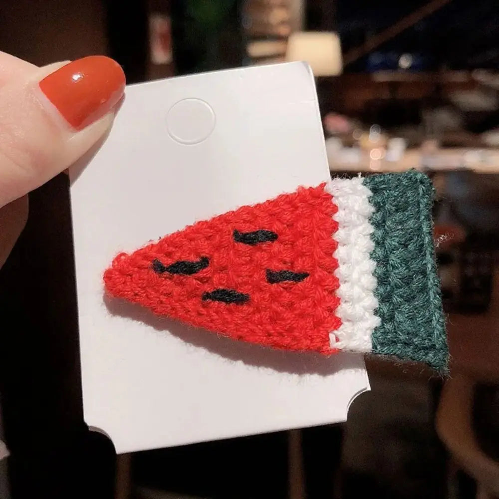 Knitted Plush Cartoon Fruit Hair Clip for Kids | BB Clip Kids Hair Clip QXL watermelon