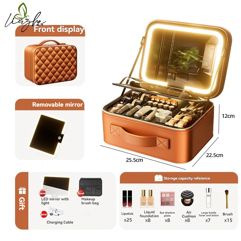 LED Illuminated Makeup Case with Mirror | Large Cosmetic Box Illuminated Makeup Case QXL