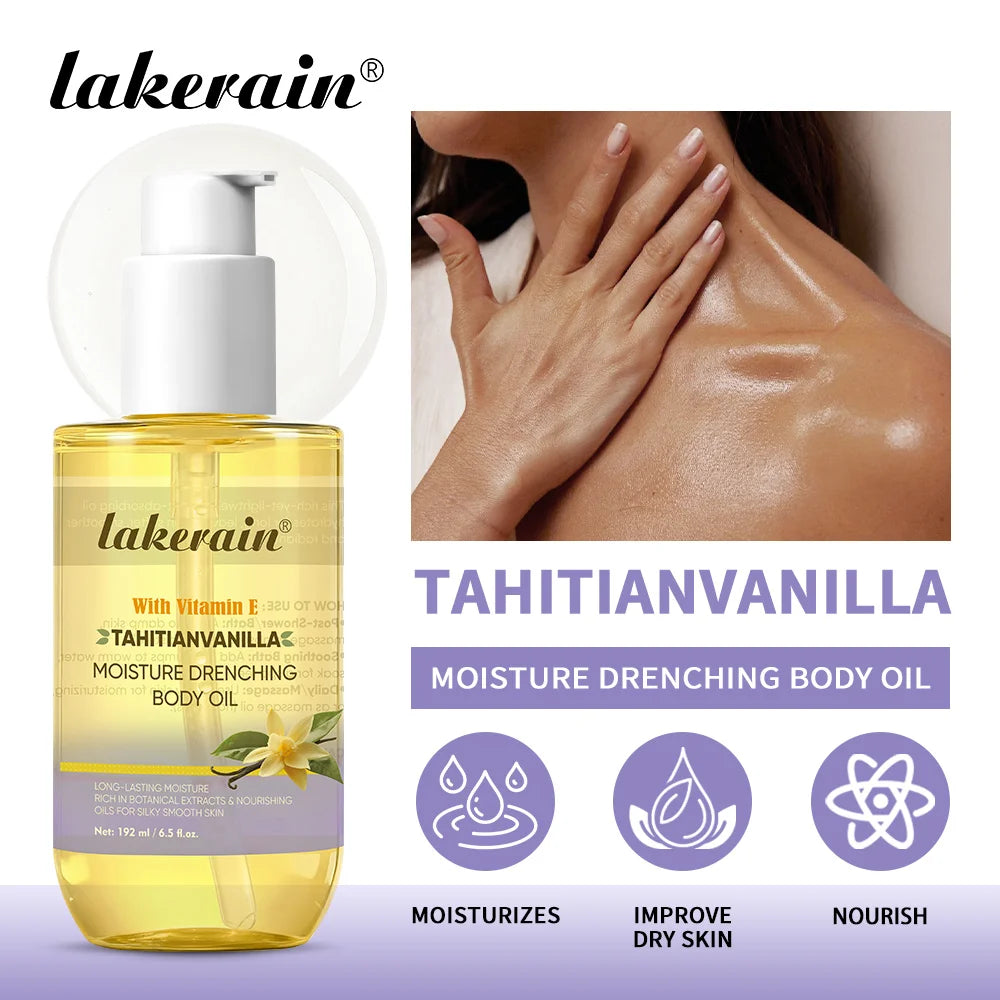 Lakerain Vanilla Body Oil | Shea Butter, Deep Moisture 192ml Moisturizing Body Oil QXL
