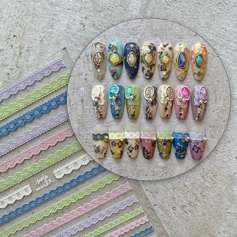 5D Lace Strip Nail Stickers | Retro Totem Gold Frame Decals Nail Art Stickers QXL