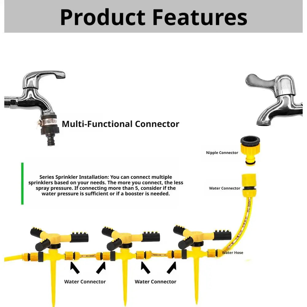 360° Rotating Garden Sprinkler | 3-Arm Irrigation & Ground Spike Garden Sprinkler QXL