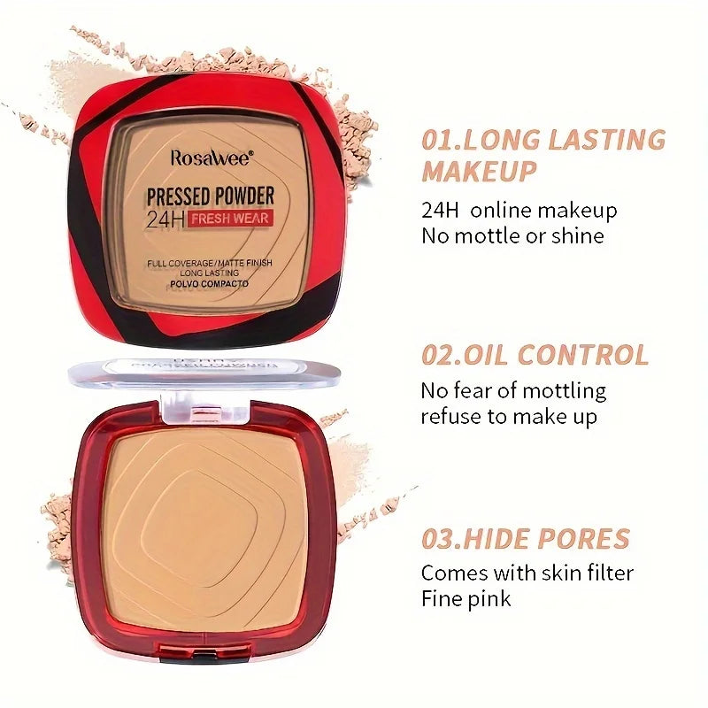 Rosawee Full Coverage Pressed Powder Foundation 24H Matte Pressed Powder Foundation QXL