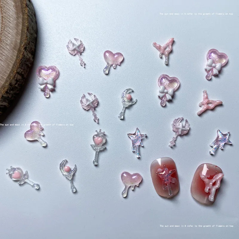 50-Pack 3D Resin Nail Charms – Pink Bow Knot & Scepter Art 3D Nail Charms QXL