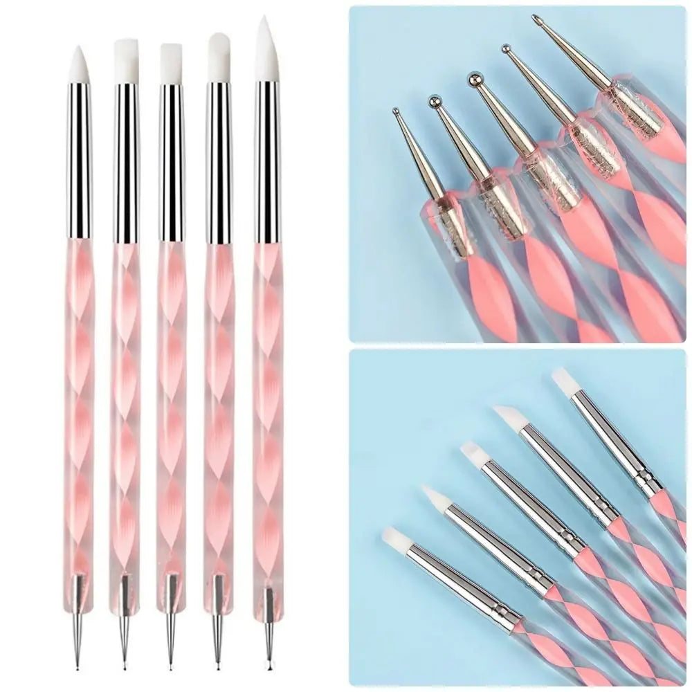 5-Piece 2-Way Nail Art Dotting Pens | Marbling & Flower Set Nail Dotting Pen Set QXL