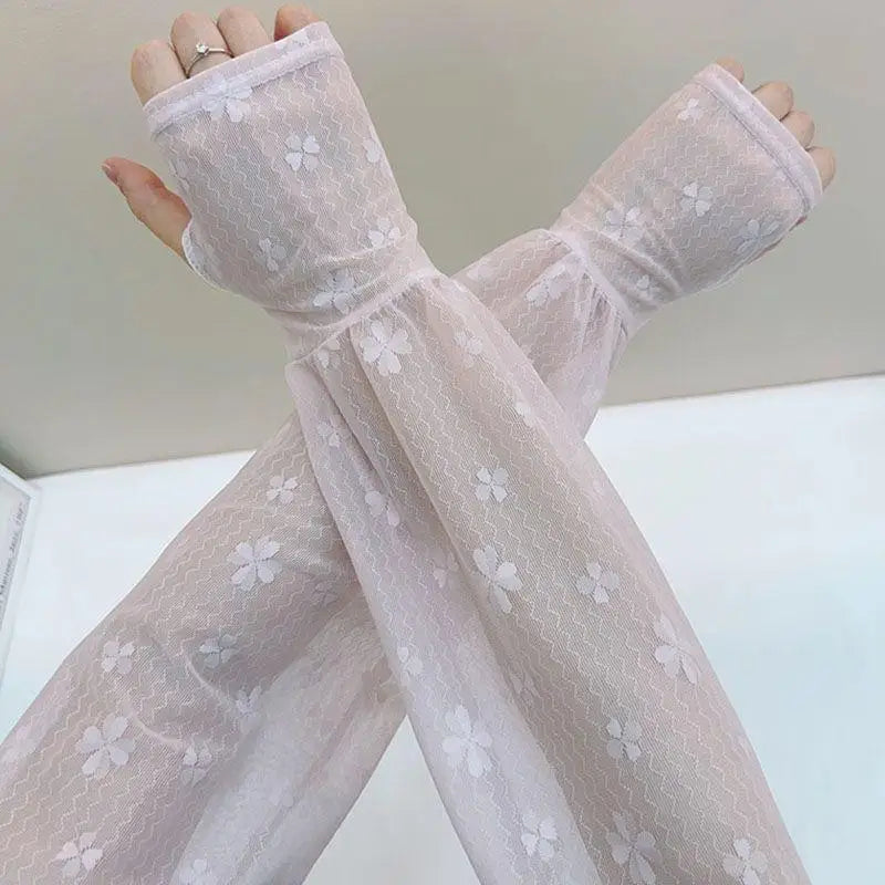 Women's UPF 50+ Fingerless Lace Mesh Sun Arm Sleeves Sun Arm Sleeves QXL
