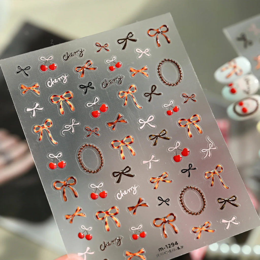 5D Butterfly Bow Nail Stickers | Y2K Lolita Pearl Decals Nail Art Stickers QXL M-1294