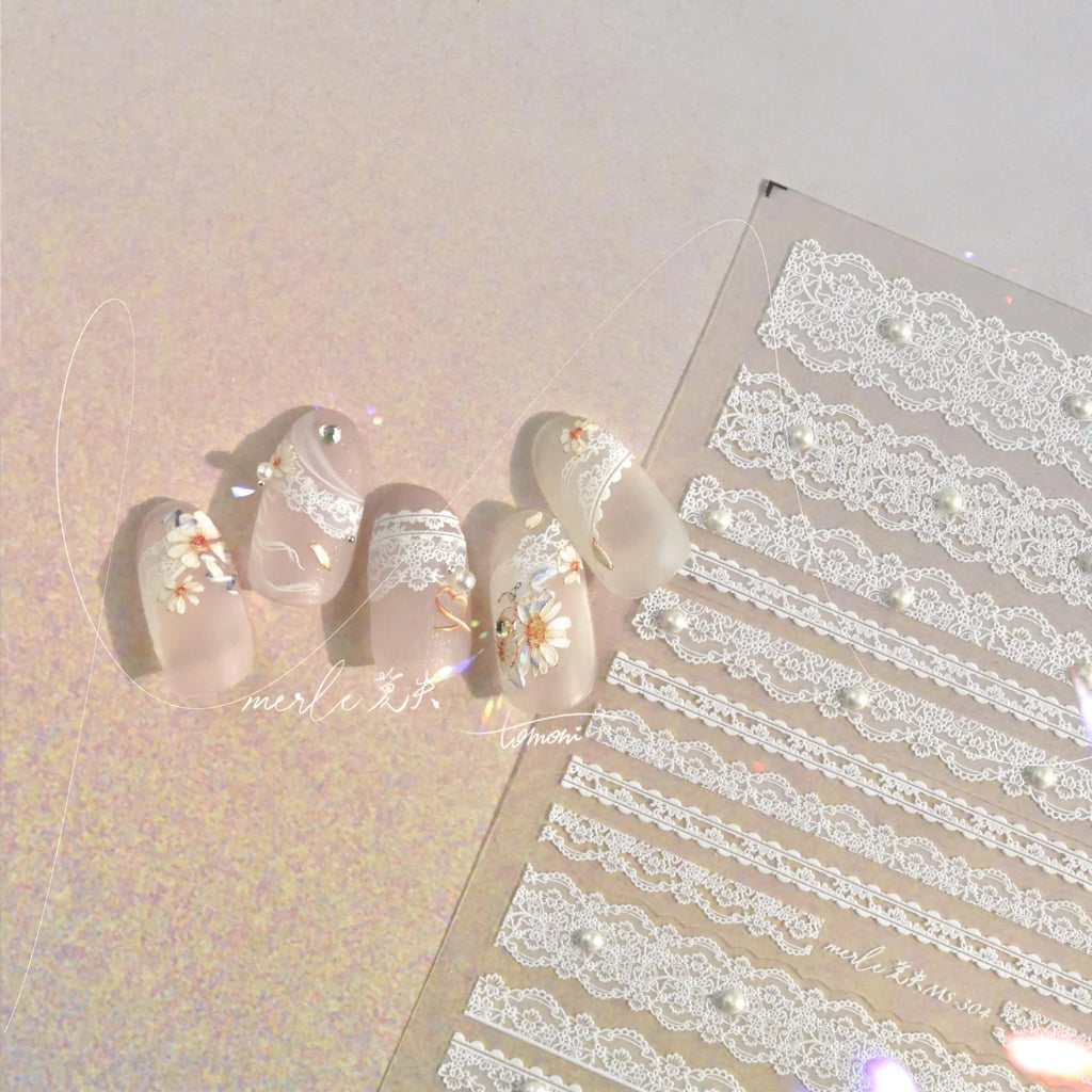 5D Relief Nail Art Stickers – Lace Bow & Lattice Decals Nail Art Stickers QXL