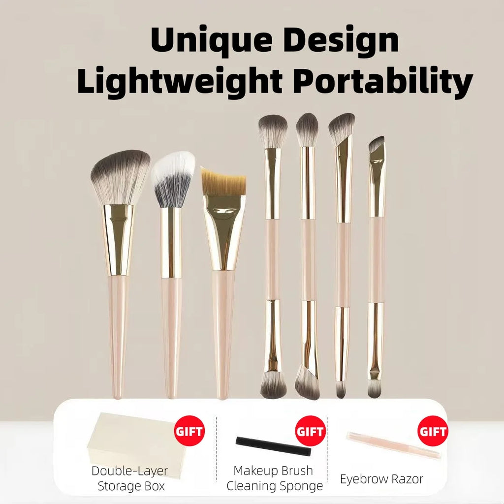 Makeup Brush Set – Foundation, Contour & Eyeshadow + Case Makeup Brush Set QXL
