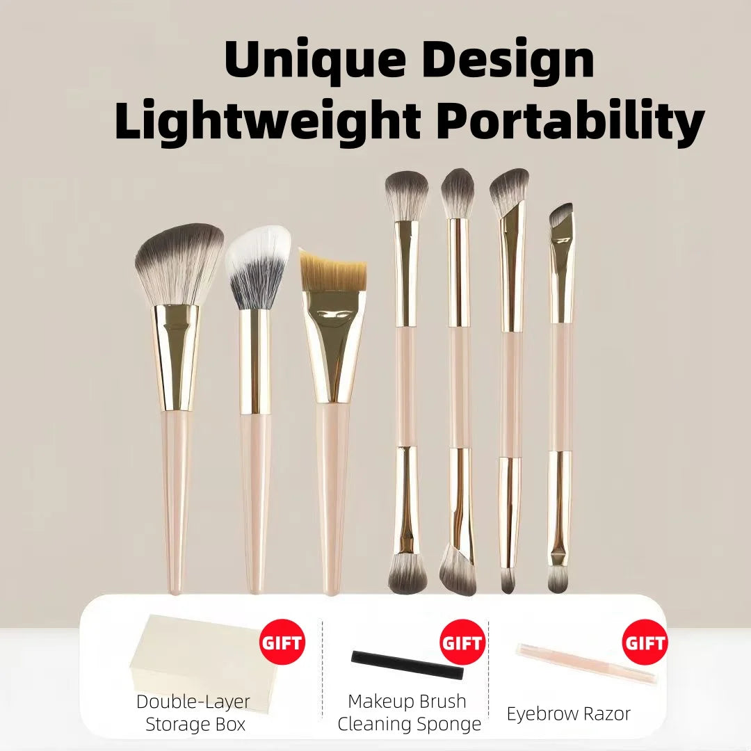 Makeup Brush Set – Foundation, Contour & Eyeshadow + Case Makeup Brush Set QXL