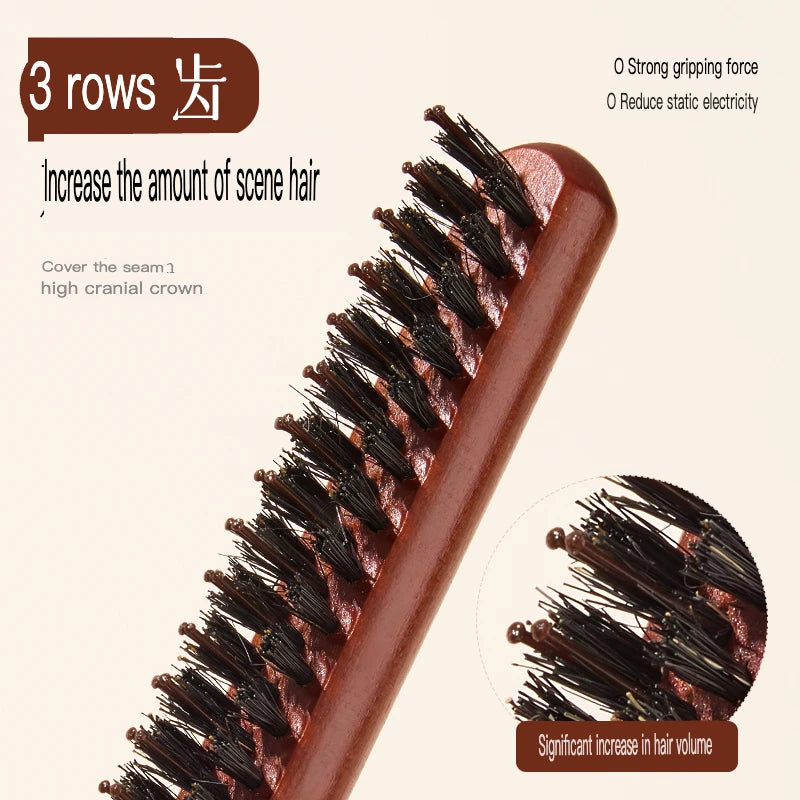 Wood Three-Row Teasing Comb | Anti-Static Fluffy Hair Styling Hair Teasing Comb QXL